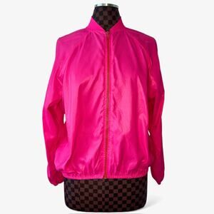 Vtg 80s Body Wrappers Neon Pink Windbreaker Womens Size Large Full Zip Jacket